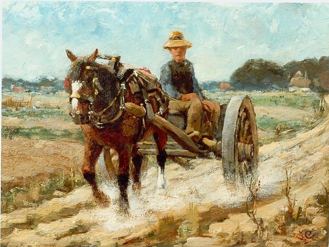 1859-Jacob Hendrik Geerlings - Cavallo e carretto su una strada di campagna